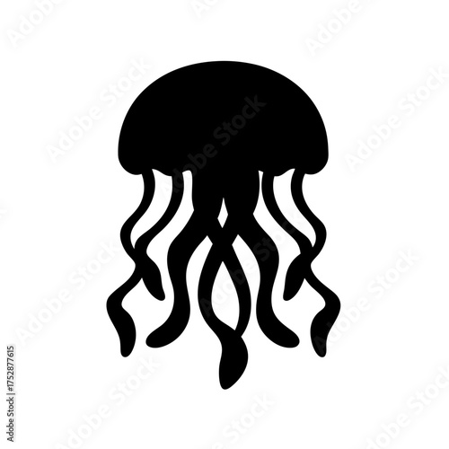 Silhouette of a jellyfish with flowing tentacles simple nautical ocean creature art