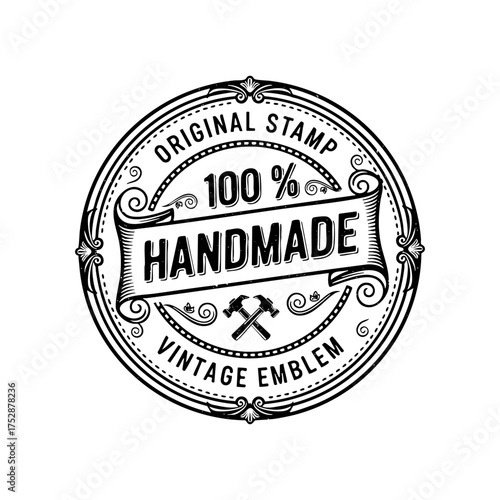 100 Percent Handmade Quality Label Engraving Vector Illustration