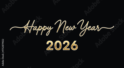 Elegant golden text wishing happy new year 2026 on black backdrop conveys festive and celebratory mood for upcoming year.