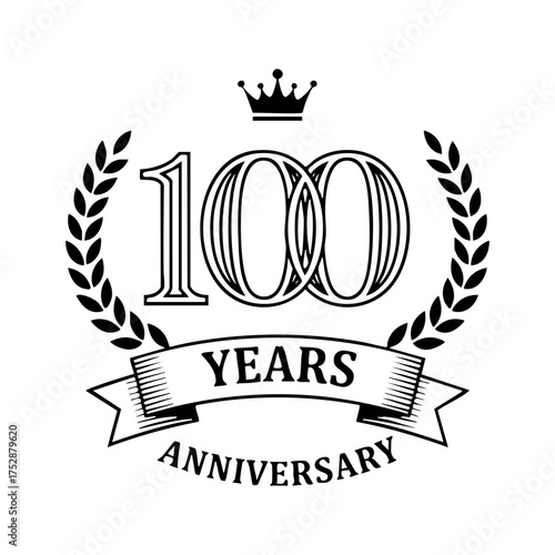 100th Anniversary Laurel Wreath Crown Engraving Vector Illustration