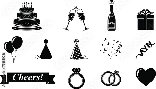Celebration and party icon set for birthday, wedding, anniversary and special occasion concept