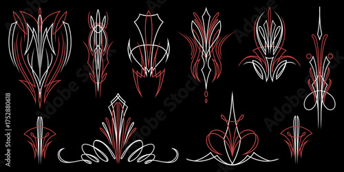 set of vector vintage pinstripe easy to use editable. pinstripe hotrod car paint. kustom culture. custom culture.