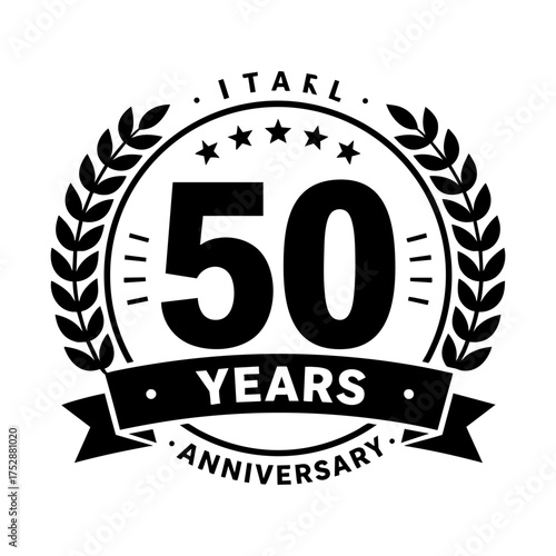 50th Anniversary Laurel Wreath Badge Engraving Vector Illustration