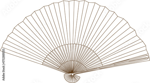 Elegant traditional hand fan line art vector illustration, folding paper fan outline drawing for culture, decoration, fashion, and design