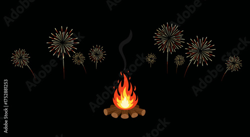 Bonfire Night Celebration Fireworks and Campfire Glow