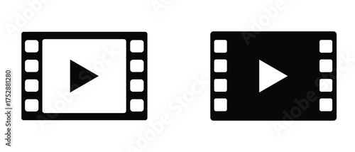 Film strip icon, cinema reel. Filmstrip with frames, photo and videos for camera. Film strip player button icons set. vector illustration.