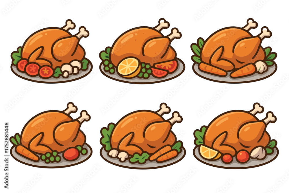 Fototapeta premium Family gathering celebrating togetherness and meal sharing. Set of 6 vector illustration