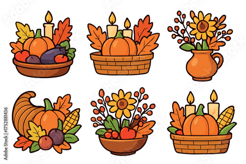 Farm animals and barnyard essentials for a rustic experience. Set of 6 vector illustration