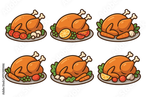 Family gathering celebrating togetherness and meal sharing. Set of 6 vector illustration