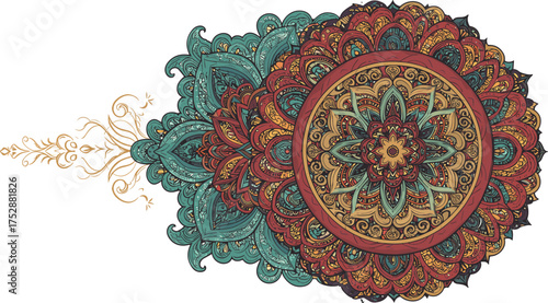 Elegant colorful mandala vector illustration with intricate floral pattern, bohemian decorative design for yoga, meditation, wall art, and background decoration