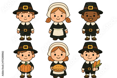 Depiction of a holy family celebrating new life and love. Set of 6 vector illustration