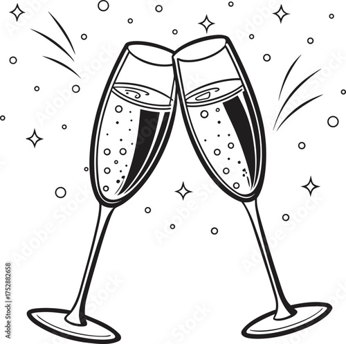 Celebration champagne flutes clinking together sparkle festive event toast isolated on transparent background
