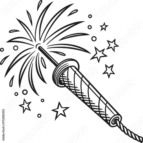 Abstract stylized fireworks explosion bursting sparkles festive celebration event isolated on transparent background