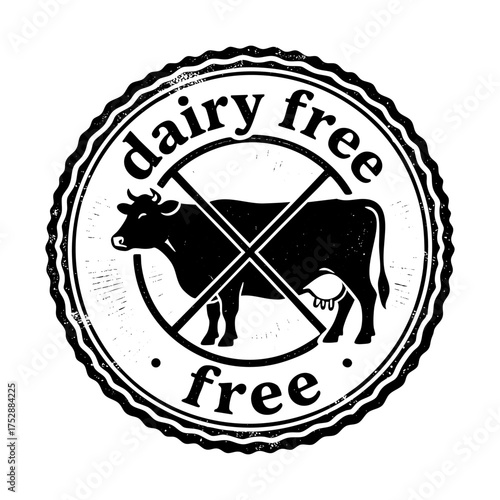 Dairy Free Plant Based Vegan Label Engraving Vector Illustration