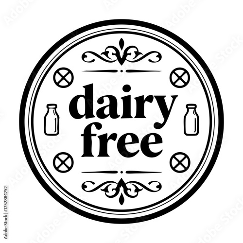 Dairy Free Plant Based Vegan Label Engraving Vector Illustration