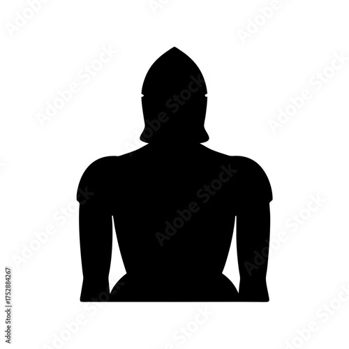 Silhouette of a medieval knight in full armor front view minimalist graphic symbol emblem