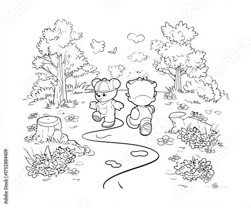 Children walking on a fores...