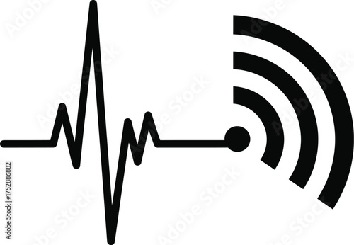 A graphic of a heartbeat line transitioning into a wifi signal on a white background in black color