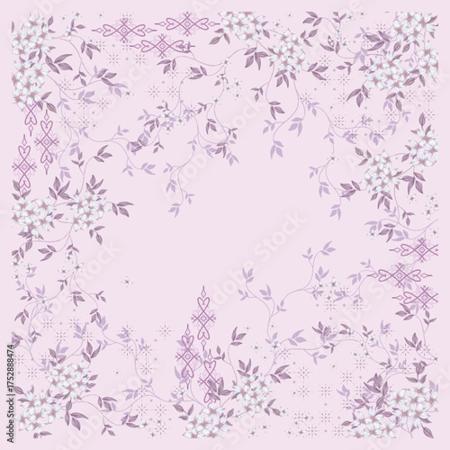 Simple pattern leaf floral hijab scarf design in lilac color