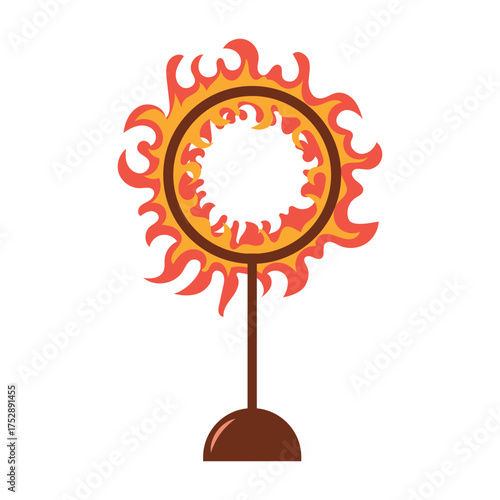 A burning circus ring. Vector of a burning ring icon for a lion or tiger jumping on a white background.