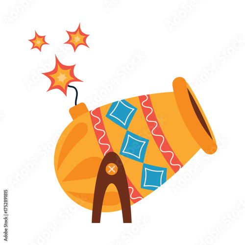 Circus cannon on a white background. Vector of a circus cannon for magic tricks and stunts, in a flat style.