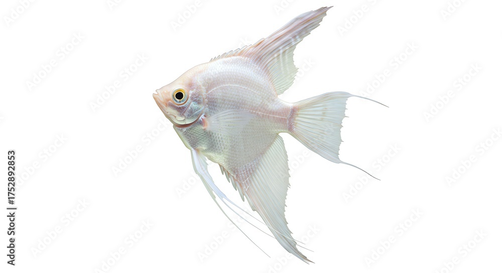 Fototapeta premium Elegant White Angelfish Swimming Isolated on White Background