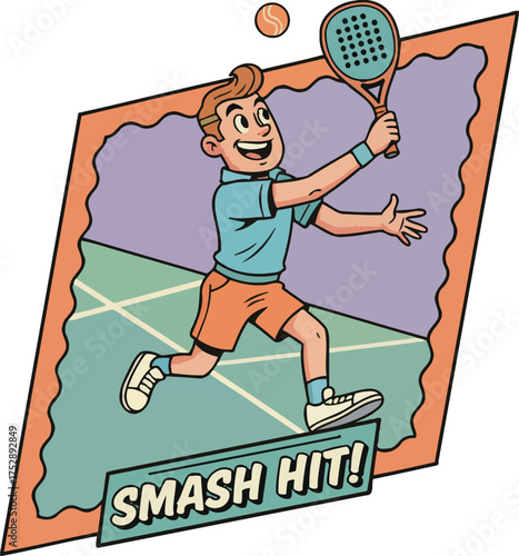 Dynamic Retro Padel Player Comic Book Illustration