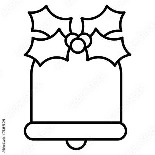 christmas bell with holly line icon