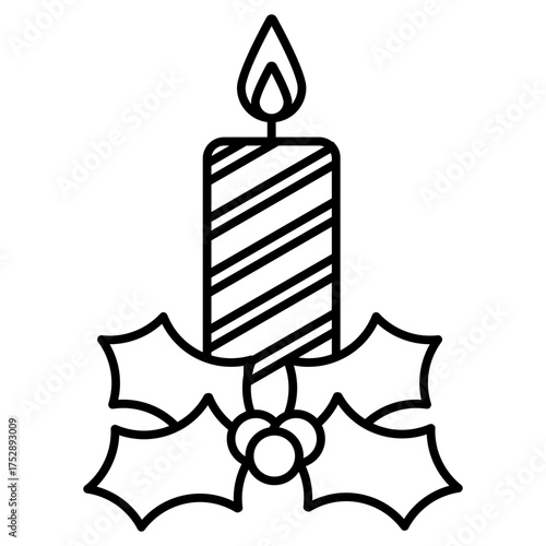 candle with holly line icon