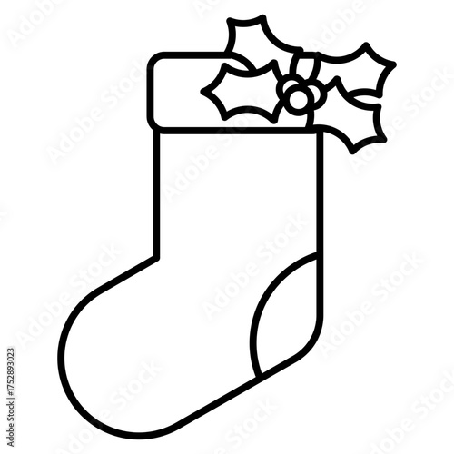 christmas shock with holly line icon