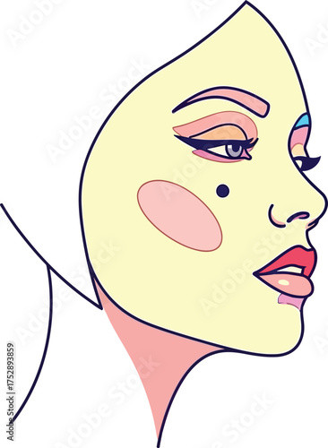 Elegant profile of a woman with artistic makeup and a subtle beauty mark