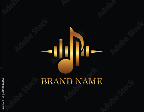 Luxury Golden Music Note Logo - Modern Audio Equaliser Icon