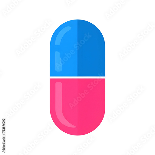 Simple vector illustration of a capsule pill with blue and pink halves on black background