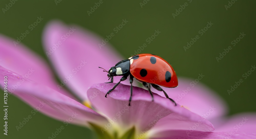 Fototapeta premium Ladybug on Pink Flower Close-up Nature Scene