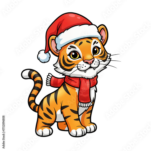 Santa-Clad Tiger Cub – Festive Tiger Portrait for Christmas