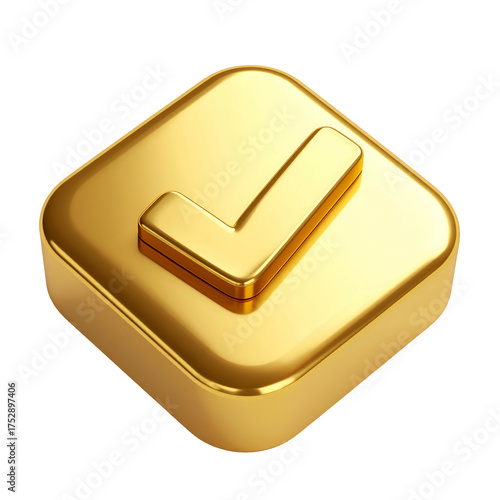 A gleaming, golden checkmark icon in a rounded-square frame against a dark background