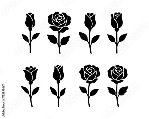 black rose silhouette vector template icon set