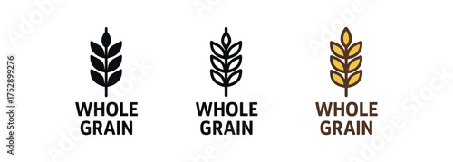 whole grain icon on white background Black silhouette flat icon outline icon and colored icon style. 1x3 grid. three minimal vector icon style.centered composition clear white space around