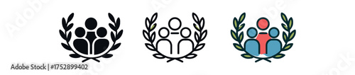 family of nations icon on white background Black silhouette flat icon outline icon and colored icon style. 1x3 grid. three minimal vector icon style.centered composition clear white space