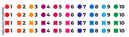 Trendy number bullet points collection. Geometric shapes for infographic 1 to 10 steps design template