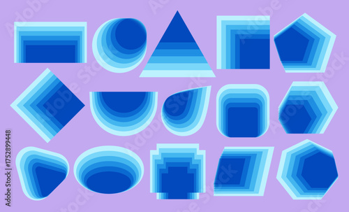 Fantastic overlapping shapes set. Blue geometric blend elements. Vector translucent geometric artwork