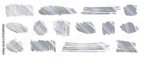 Silver grungy scratches collection isolated on white background. Scribble textures for lottery scratch