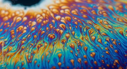 Vivid Colorful Abstract Pattern with Fluid Swirls in Bright Blue Orange and Yellow Tones