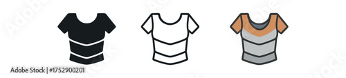 armor chest plate icon on white background Black silhouette flat icon outline icon and colored icon style. 1x3 grid. three minimal vector icon style.centered composition clear white space