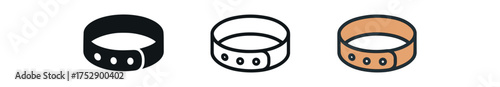 bracelet wrist band icon on white background Black silhouette flat icon outline icon and colored icon style. 1x3 grid. three minimal vector icon style.centered composition clear white space
