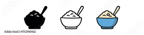 oat porridge icon on white background Black silhouette flat icon outline icon and colored icon style. 1x3 grid. three minimal vector icon style.centered composition clear white space around