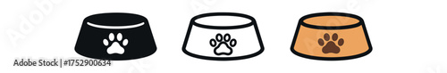 dog feeding bowl icon on white background Black silhouette flat icon outline icon and colored icon style. 1x3 grid. three minimal vector icon style.centered composition clear white space