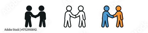 friendship icon on white background Black silhouette flat icon outline icon and colored icon style. 1x3 grid. three minimal vector icon style.centered composition clear white space around