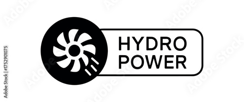 Black silhouette flat icon and outline icon style. two minimal vector icon style. Modern eco industrial label design. Circular black icon on the left with simple flat pictogram of hydro