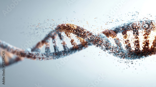 Rewriting the Code, A minimalist illustration of a DNA strand with abstract symbols, representing genetic code, being rearranged or rewritten by a stylized, futuristic tool. 